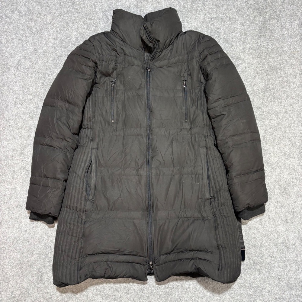 Kenneth Cole New York Womens Black Puffer Coat Belted Quilted Parka Jacket M